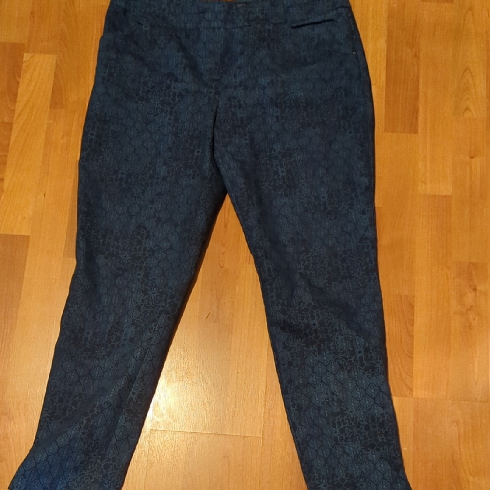 Renuar Navy Paisley Pull On Pants Women's Size 14 Stretch Work Comfy Fun